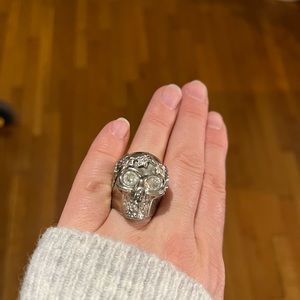Alexander McQueen Crystal Skull and Crown Ring Size 6